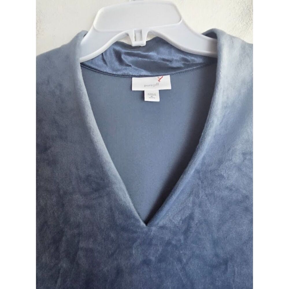 J.Jill Pure Jill Blue Grey V-Neck Velvet & Satin Trim Long Sleeve Blouse XLP - Picture 4 of 7